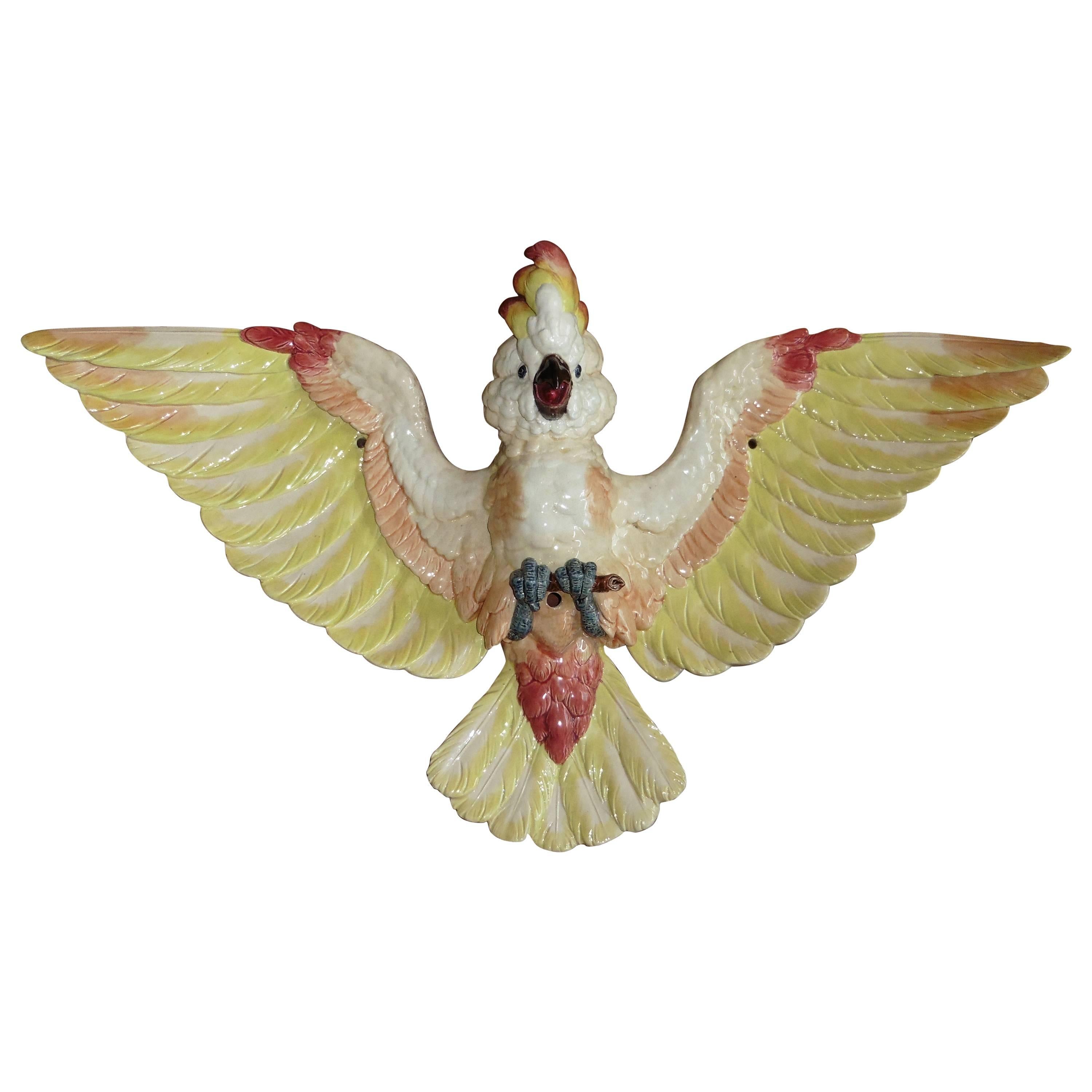 Oversize Majolica Parrot Applique Sarreguemines, circa 1870 For Sale