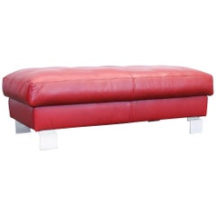 Musterring Footstool Red Leather Designer Pouff Stool Modern Bordeaux