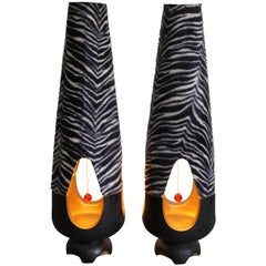 Pair of Tall Zebra Fur Lamps by Pieri Tullio, Italy