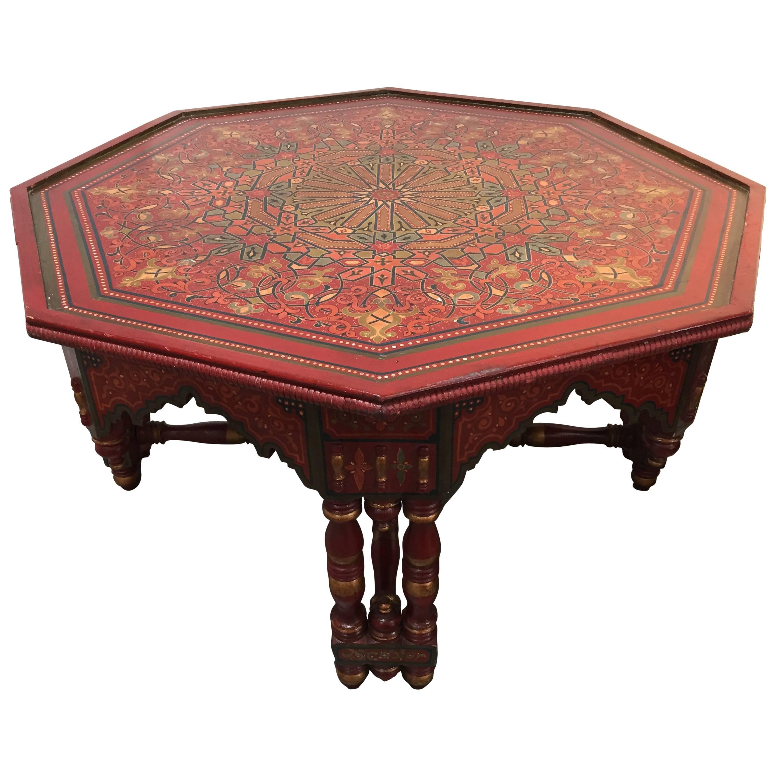 Hand-crafted Hand-Painted Red Octagonal Moroccan Coffee Table