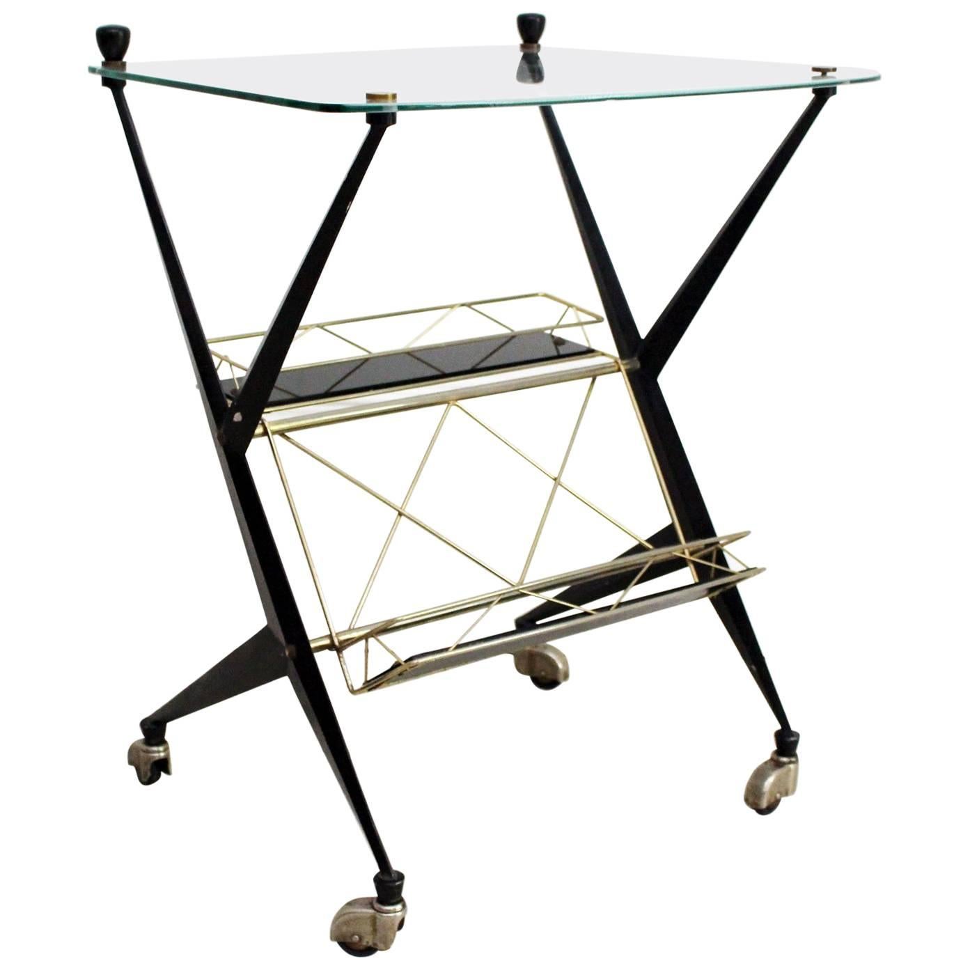  1950s Italian Angelo Ostuni Geometric Drinks Trolley Bar Cart