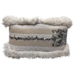 Moroccan Wedding Pillow with Silver Sequins and Long Fringes 12