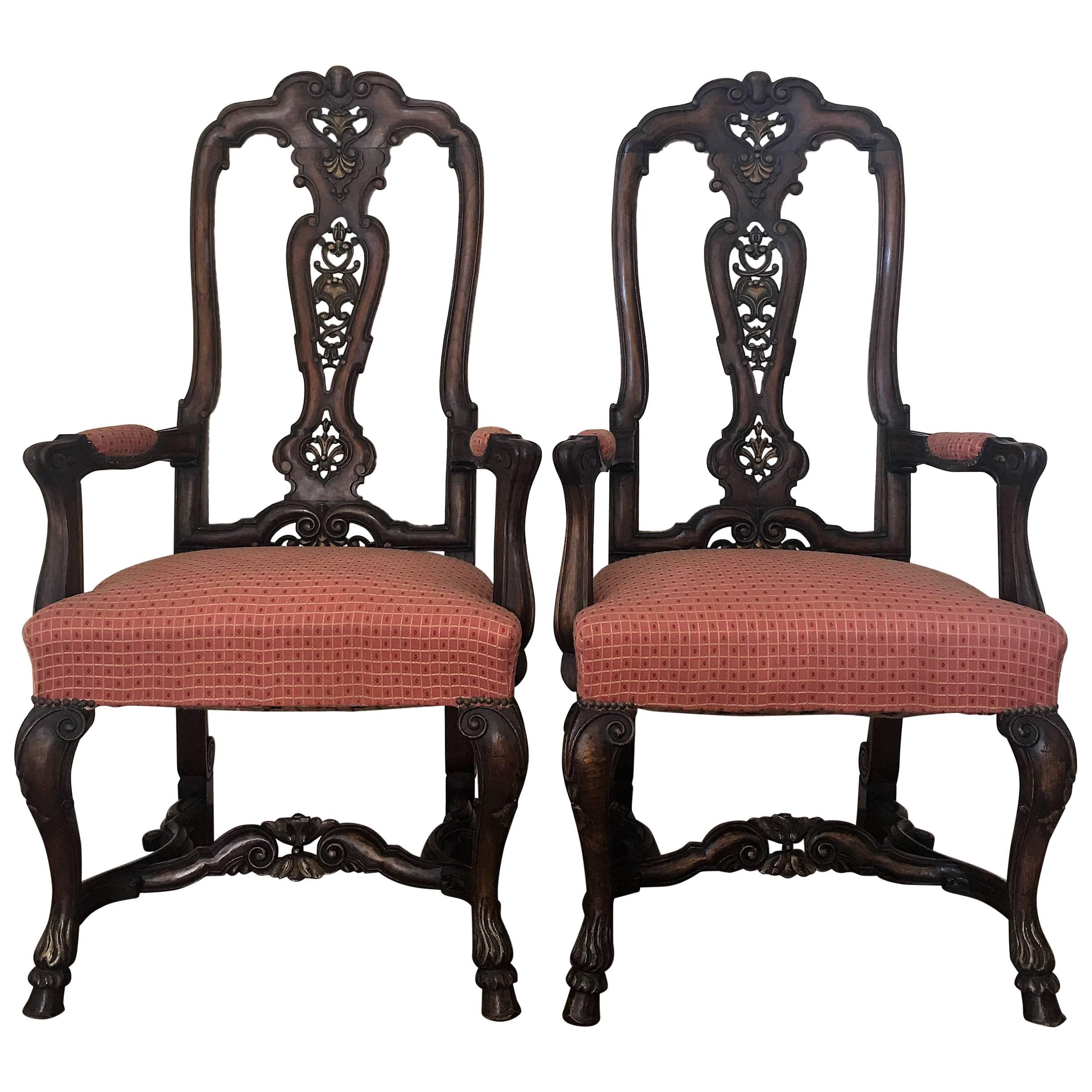 Paar Sessel aus Walnussholz im Queen-Anne-Stil aus den 1940er Jahren