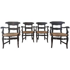 19th Century Set of Four Armchairs with Straw Seat