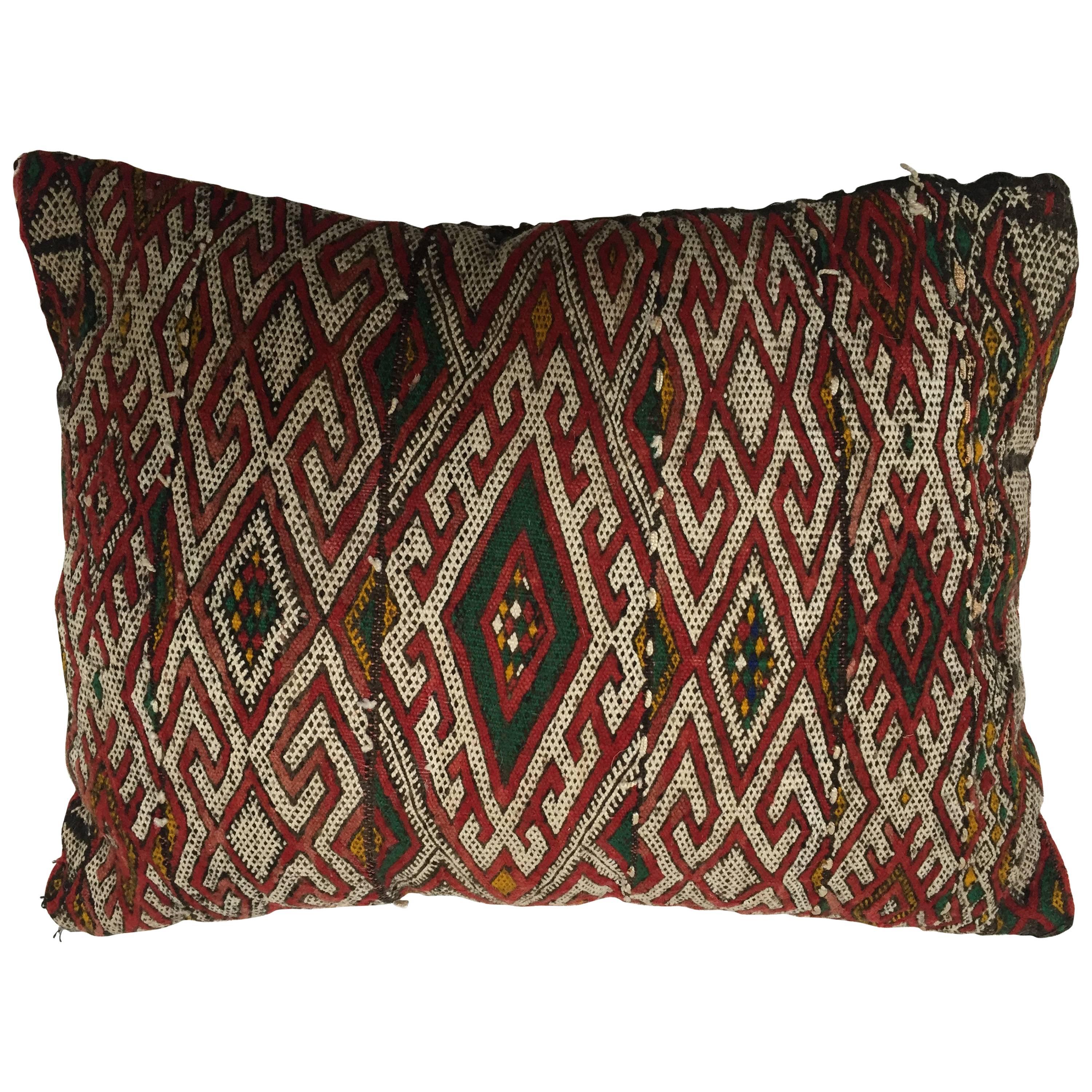 Moroccan Berber Handwoven Tribal Throw Pillow Made from a Vintage Rug