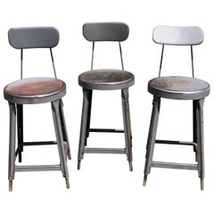 Three Vintage Metal Industrial Stools Barstools
