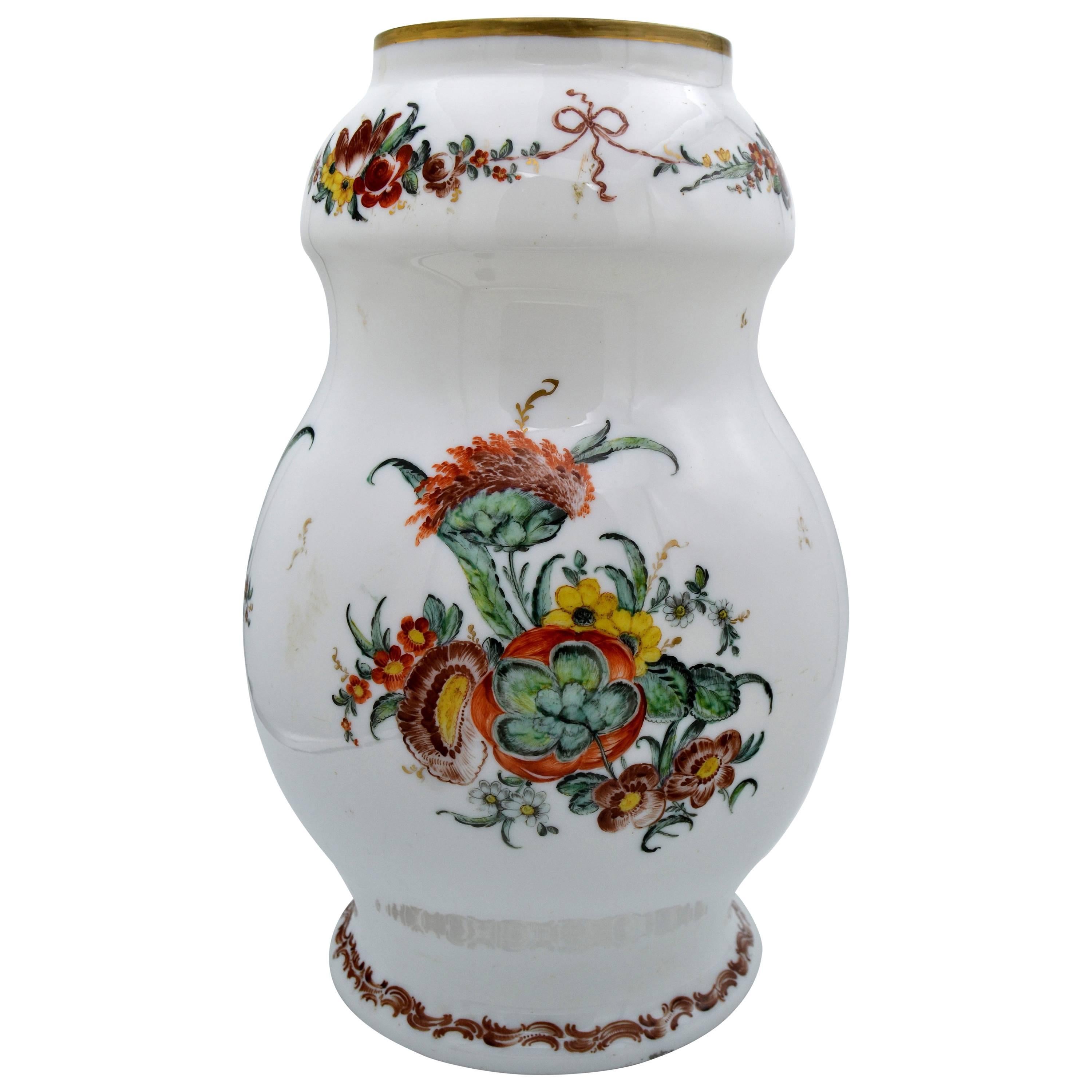 French Sevres Opaline Glass Vase with Handpainted Gold Trim and Flower Motif