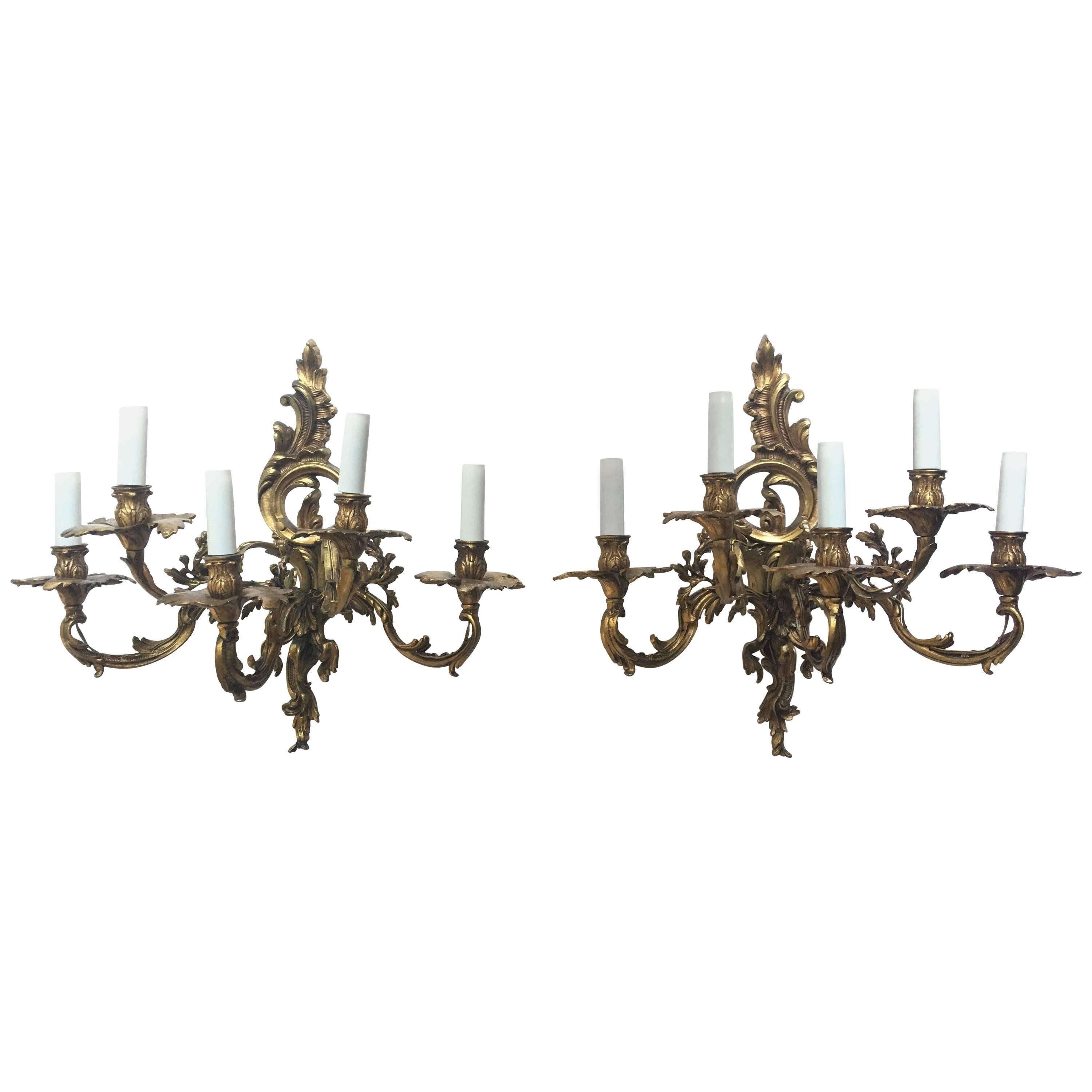 French 19th Century Gilded Bronze Wall Sconces For Sale