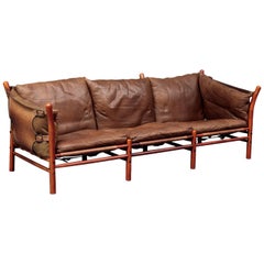 Rare Arne Norell Ilona Three-Seat Sofa in Brown Leather, Sweden, 1960s