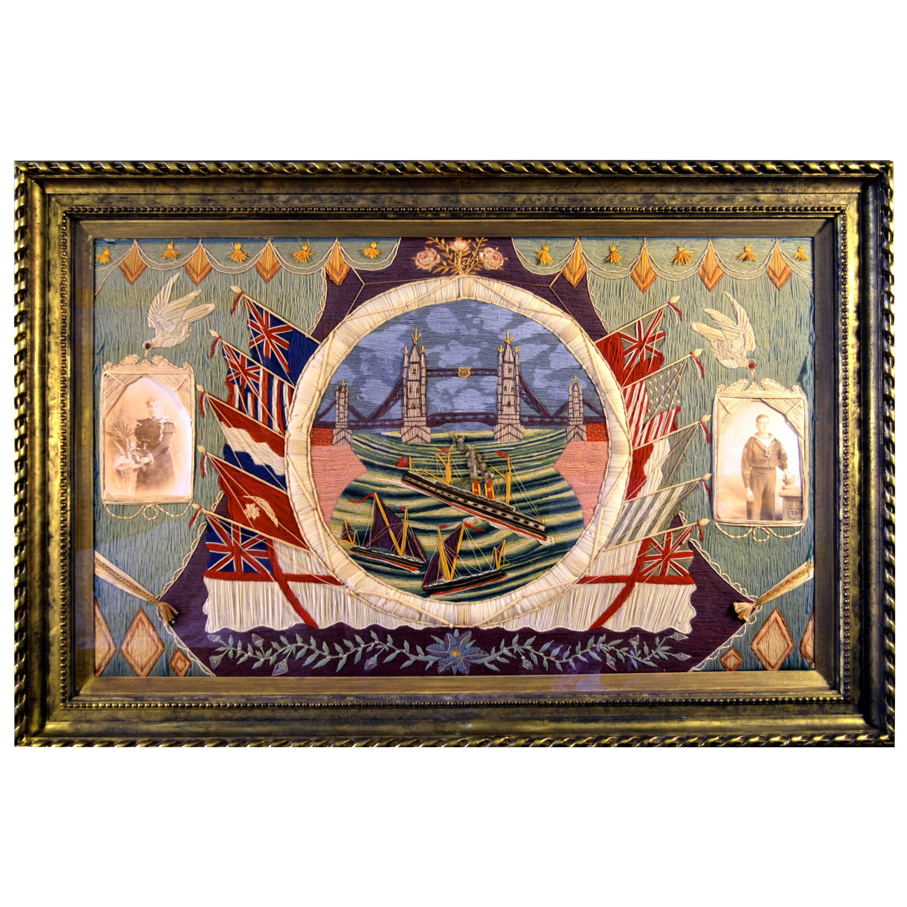 Rare British Sailor's Woolwork of Tower Bridge and the River Thames