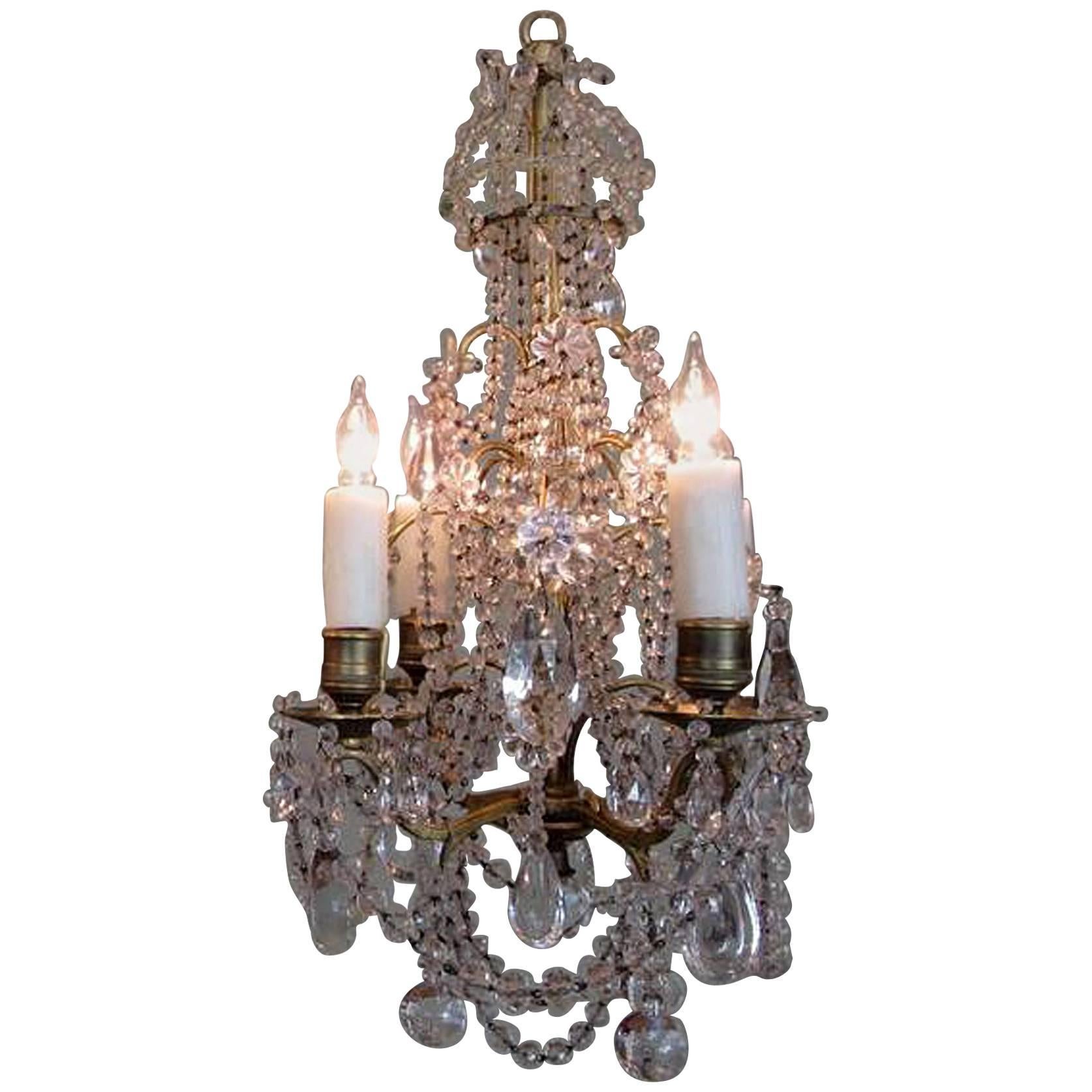 Diminutive Early 19th Century French Regence Crystal and Bronze Chandelier