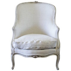 Antique Painted and Upholstered French Bergere Chair
