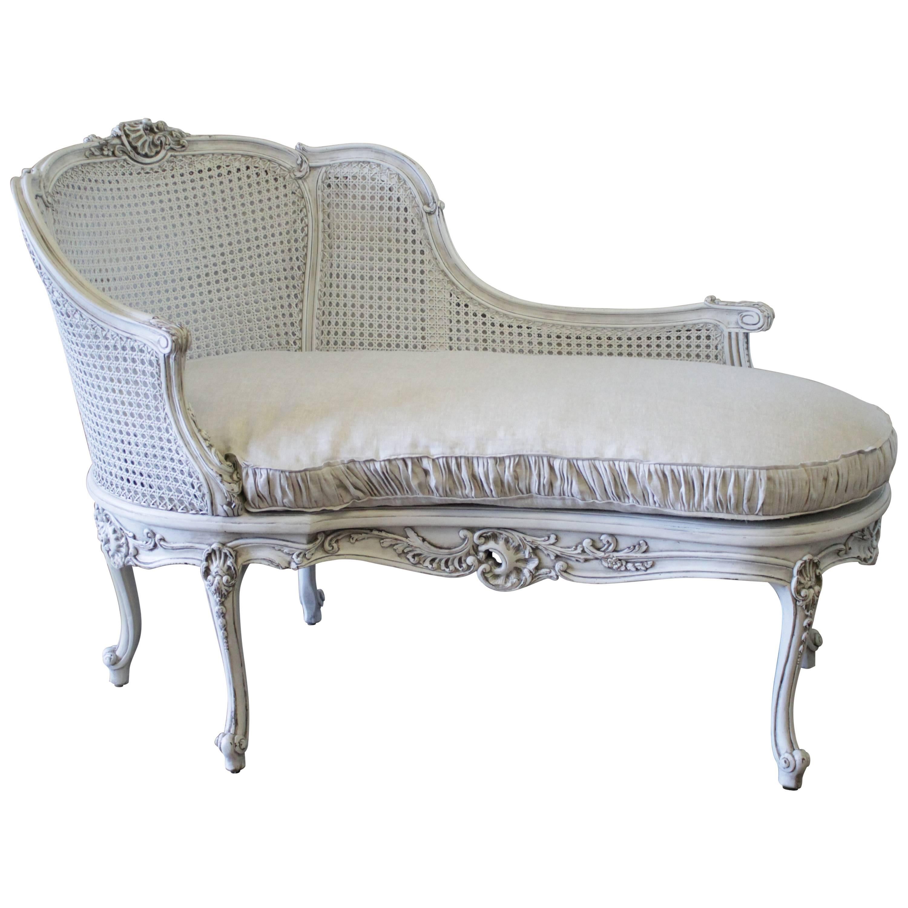 19th Century Louis XV Style Painted and Cane Recamier