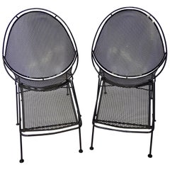 Pair of Salterini Wrought Iron High Back Lounge Chairs with removable foot rest