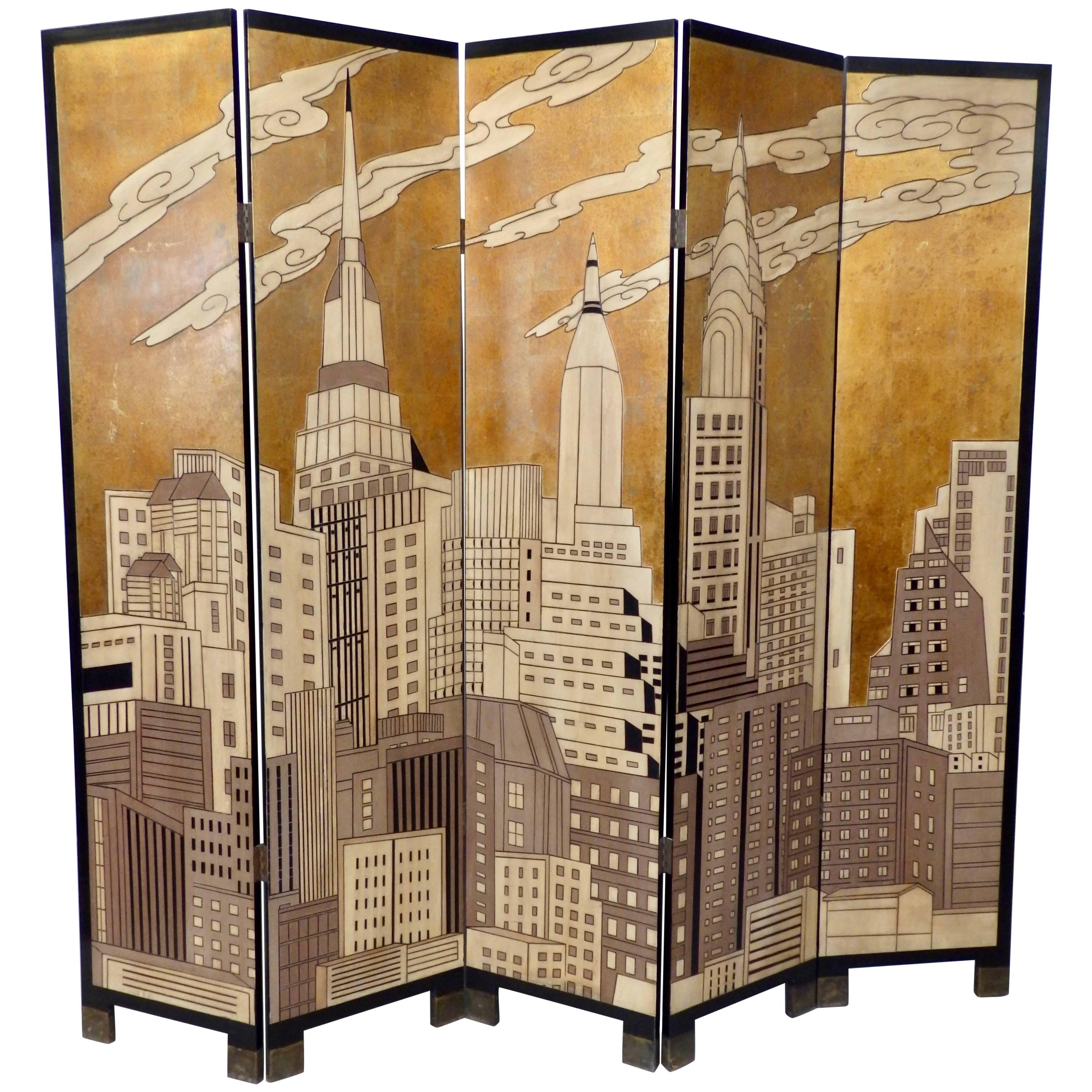 Six-Panel New York Skyline Folding Screen