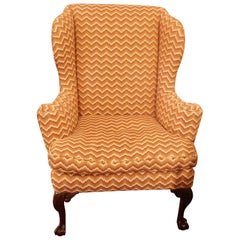 George III Style Mahogany Upholstered Wing Back Armchair
