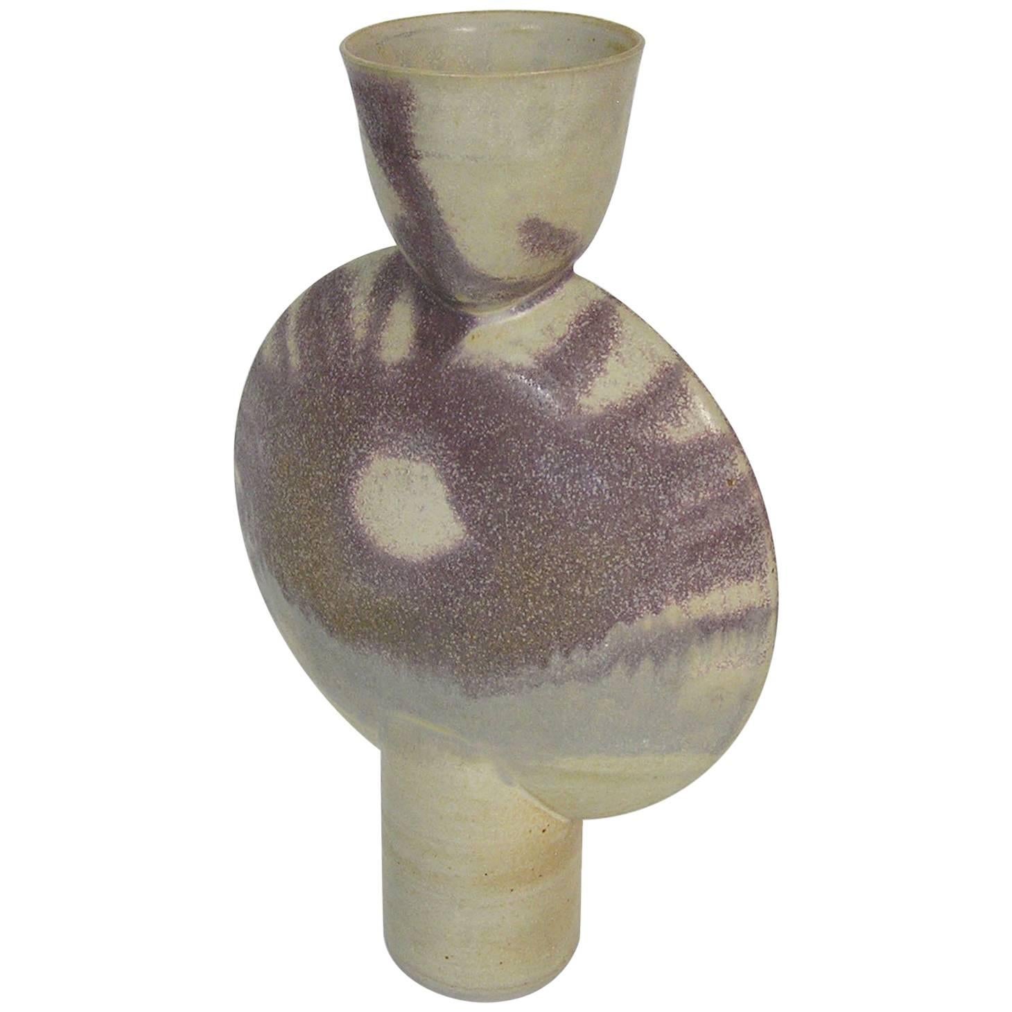 Unique Stoneware Pottery Disc Vase by Robin Hopper, Canada For Sale