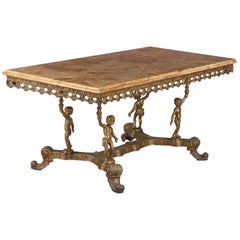 Vintage Italian Rococo Brass Coffee Table with Onyx Top, 1970s