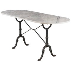 French Marble-Top Bistro Table with Iron Base by Godin, 1940s