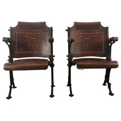 Antique Early Cast Iron and Wood Theater or Opera Chairs A.H. Andrews, circa 1886