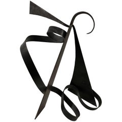 Large Kinetic Forged Steel Abstract Table Sculpture, Artist Unknown 7