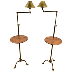 Pair of Brass & Mahogany Table Floor Lamps in the Manner of Christopher Dresser