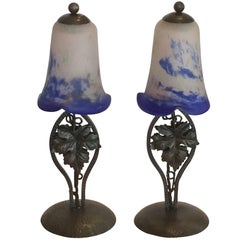 Pair of Art Deco French Lamps by Degue