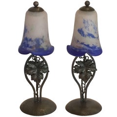 Pair of Art Deco French Lamps by Degue 10