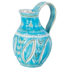 Guido Gambone Turquoise Green and White Glazed Pitcher
