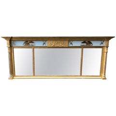 Antique American Gold Gilt Three-Panel Overmantel Mirror, circa 1820