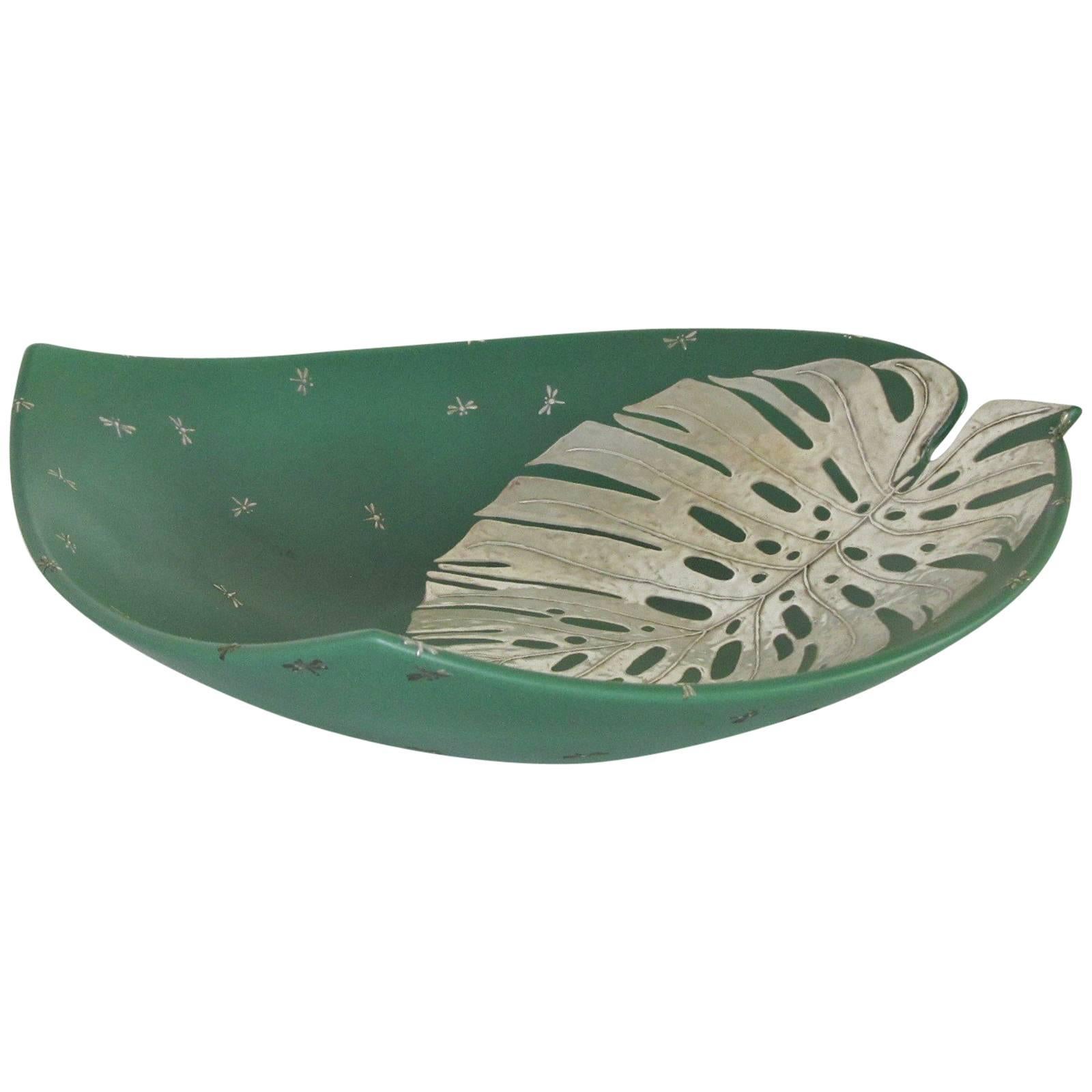 Large Exotic Tropical Design Silver Overlay Bowl by Emilia Castillo For Sale