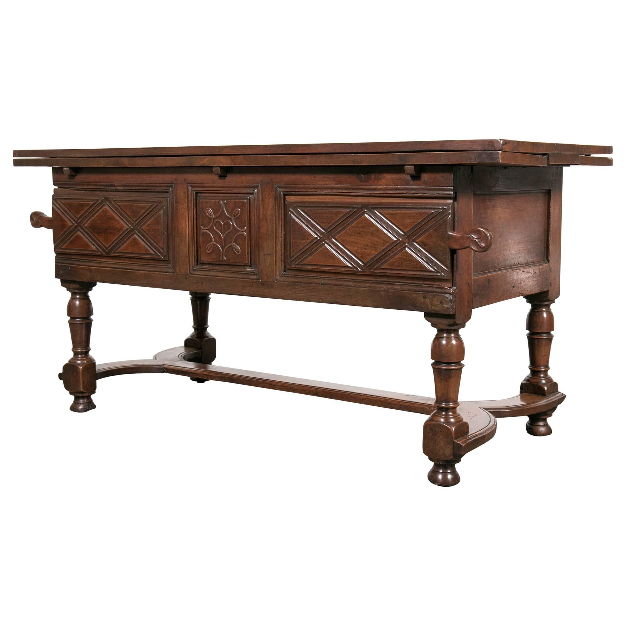 18th Century Solid Cherry Country French Draw Leaf Work or Pantry Table