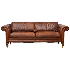 Retro High Quality Colonial Style Ralph Lauren Leather Sofa with Rolled Arms