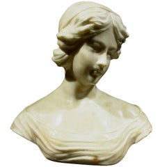 Finely Sculpted Alabaster Portrait Bust of a Young Woman, circa 1900