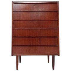 Danish Teak Tallboy Chest of Drawers Sculptured Handles Midcentury, 1960s