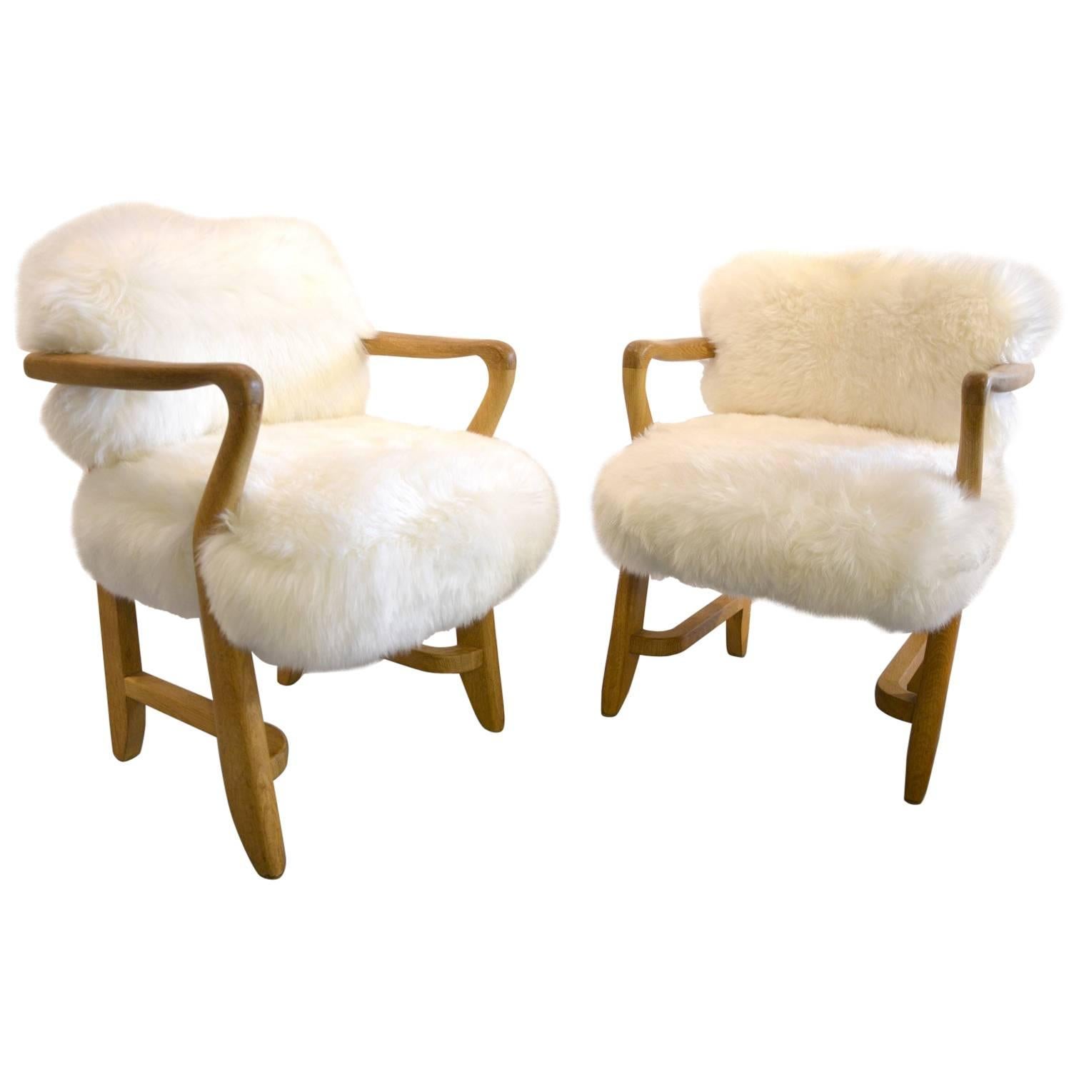 Beautiful Pair of Guillerme et Chambron Pair of Armchairs, circa 1960