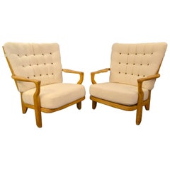 Huge "Grand repos" Guillerme et Chambron Pair of Armchairs, circa 1960