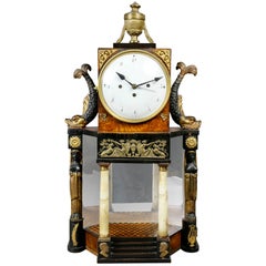 Antique Biedermeier Fruitwood and Ebonized Mantle Clock