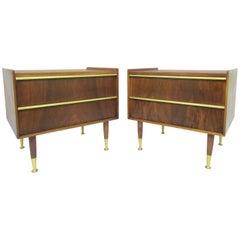 Pair of William Hinn Mid-Century Walnut Nightstands with Brass Tone Handles 7