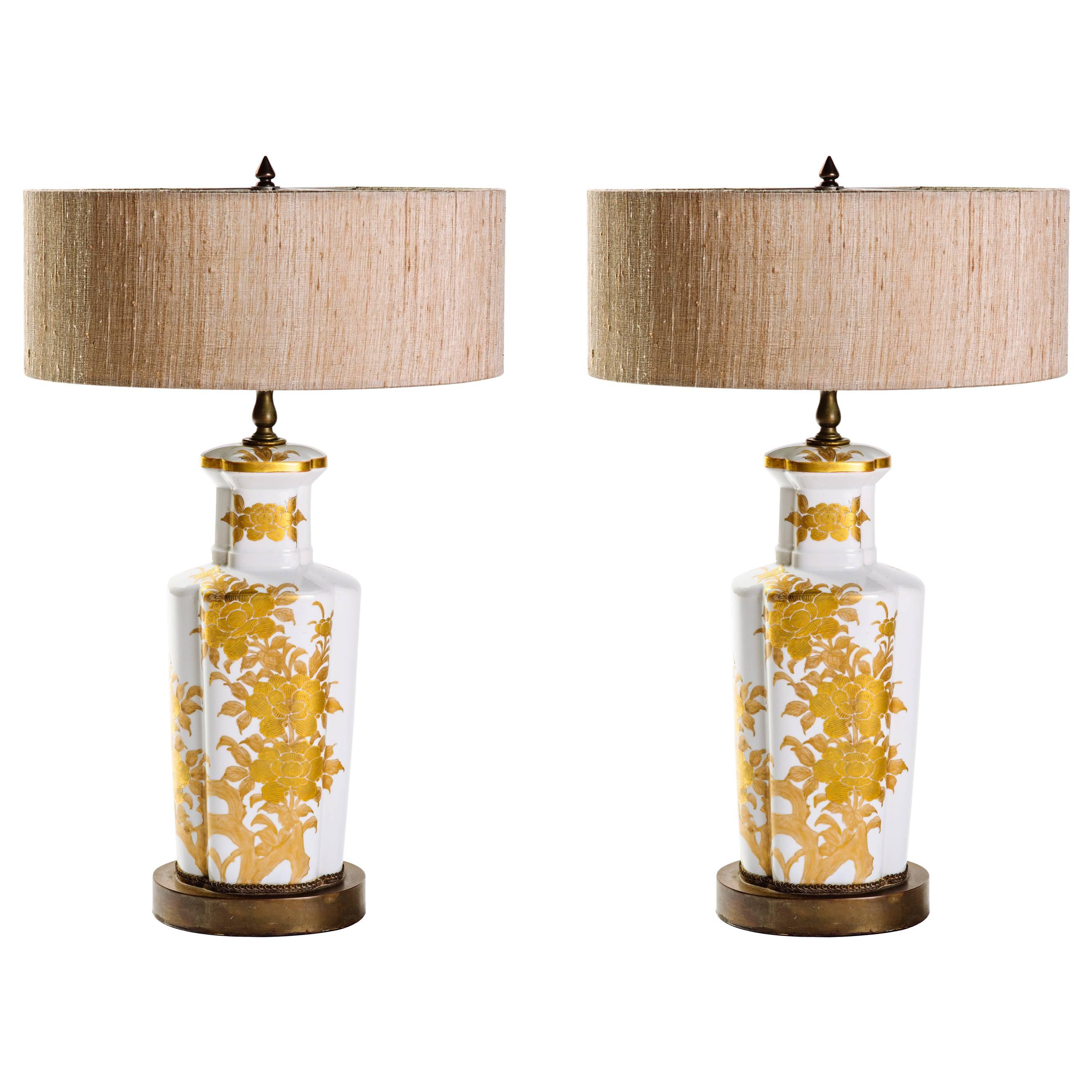 Pair of Hollywood Regency Porcelain Lamps by Marbro