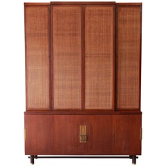 Baker Furniture Mid-Century Woven Front Wall Unit