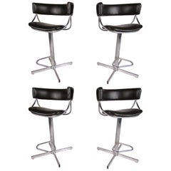 Set of Four Vintage Modern Chrome and Vinyl Bar Stools