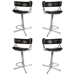 Set of Four Vintage Modern Chrome and Vinyl Bar Stools