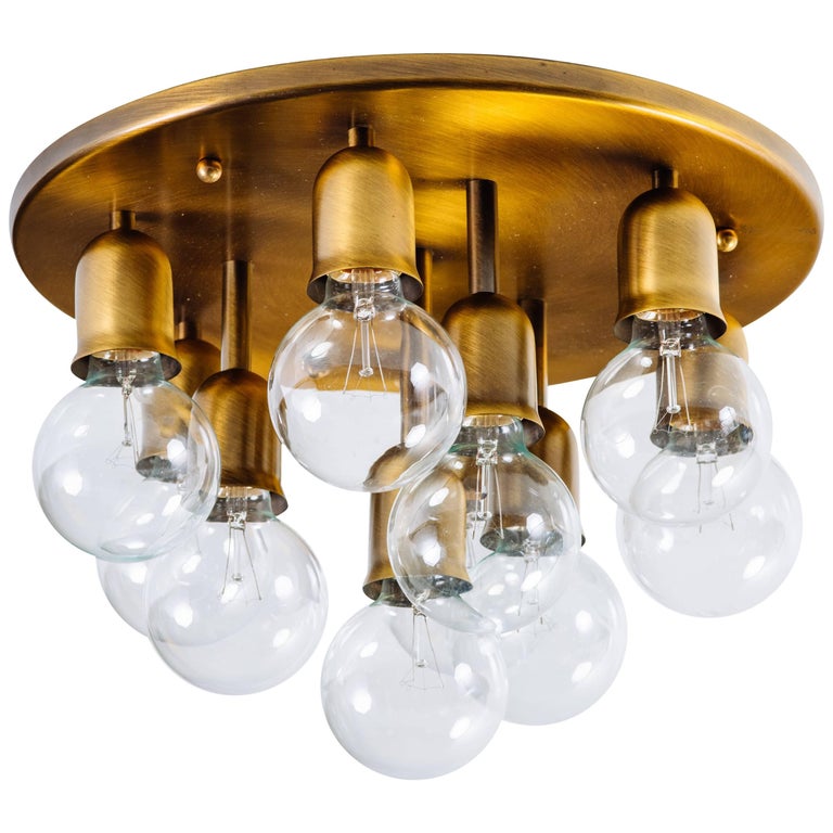 KCO Plafoniera Sputnik Oro Spazzolato – 6 Luci A Globo In Vetro Latte, Semi-flush – Mid-century Modern Per Soffitti Bassi