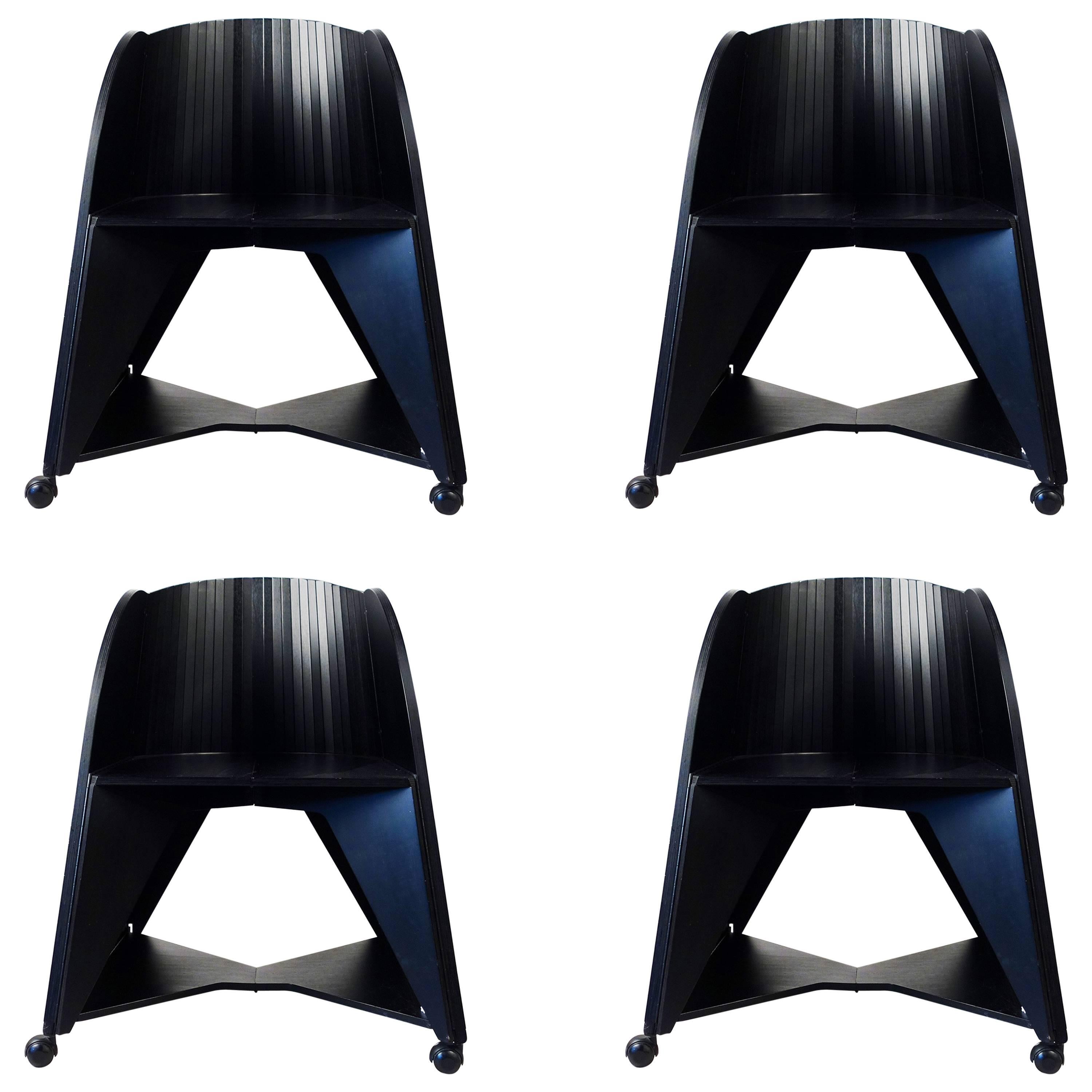 Set of Four Matrix Folding Chairs by Adriano and Paolo Suman For Sale