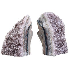 Pair of Organic Amethyst Crystal and Geode Bookends