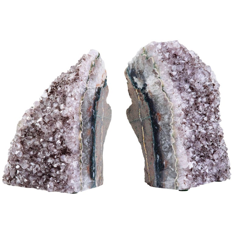 Pair of Organic Amethyst Crystal and Geode Bookends at 1stdibs