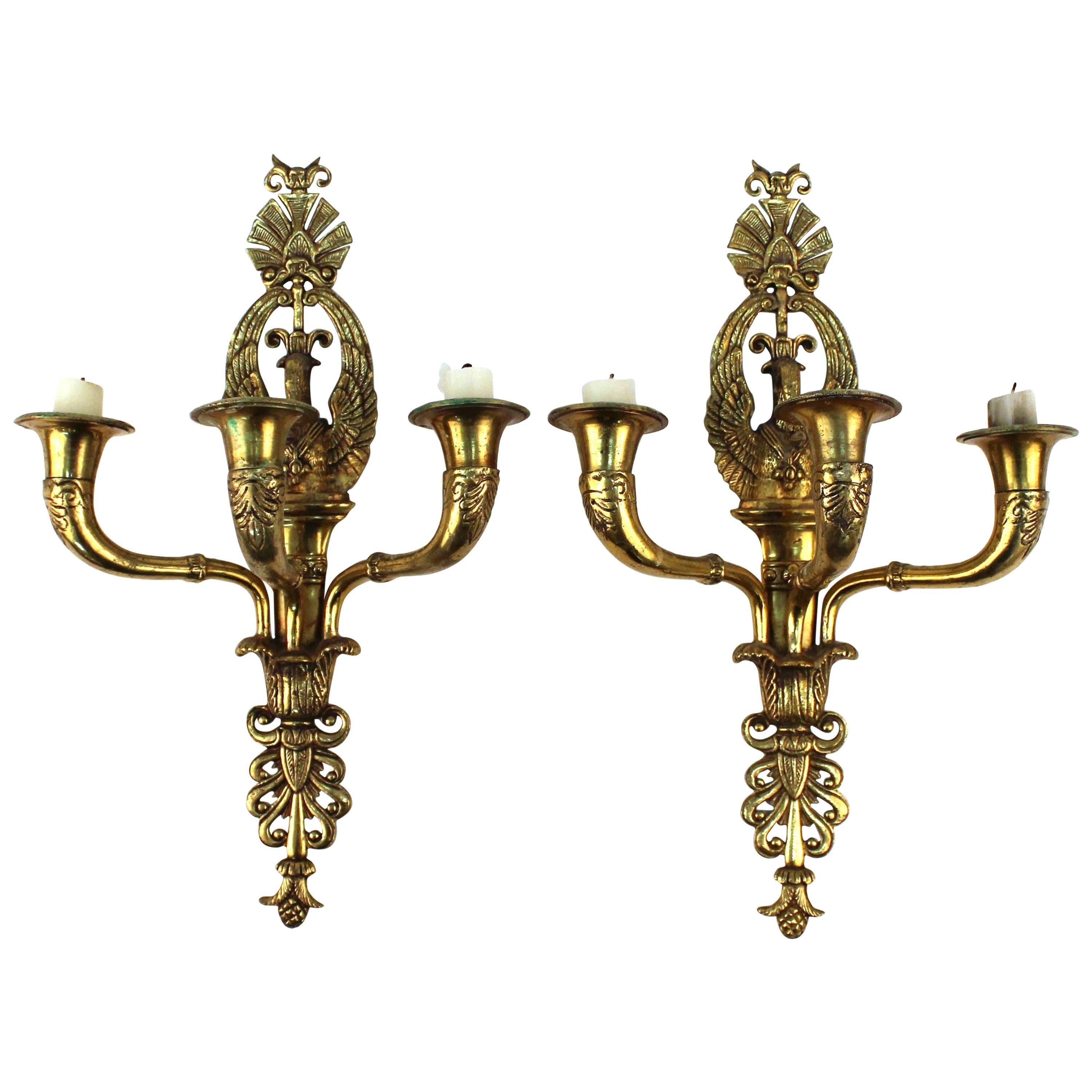 Pair of 19th Century French Empire Swan Sconces