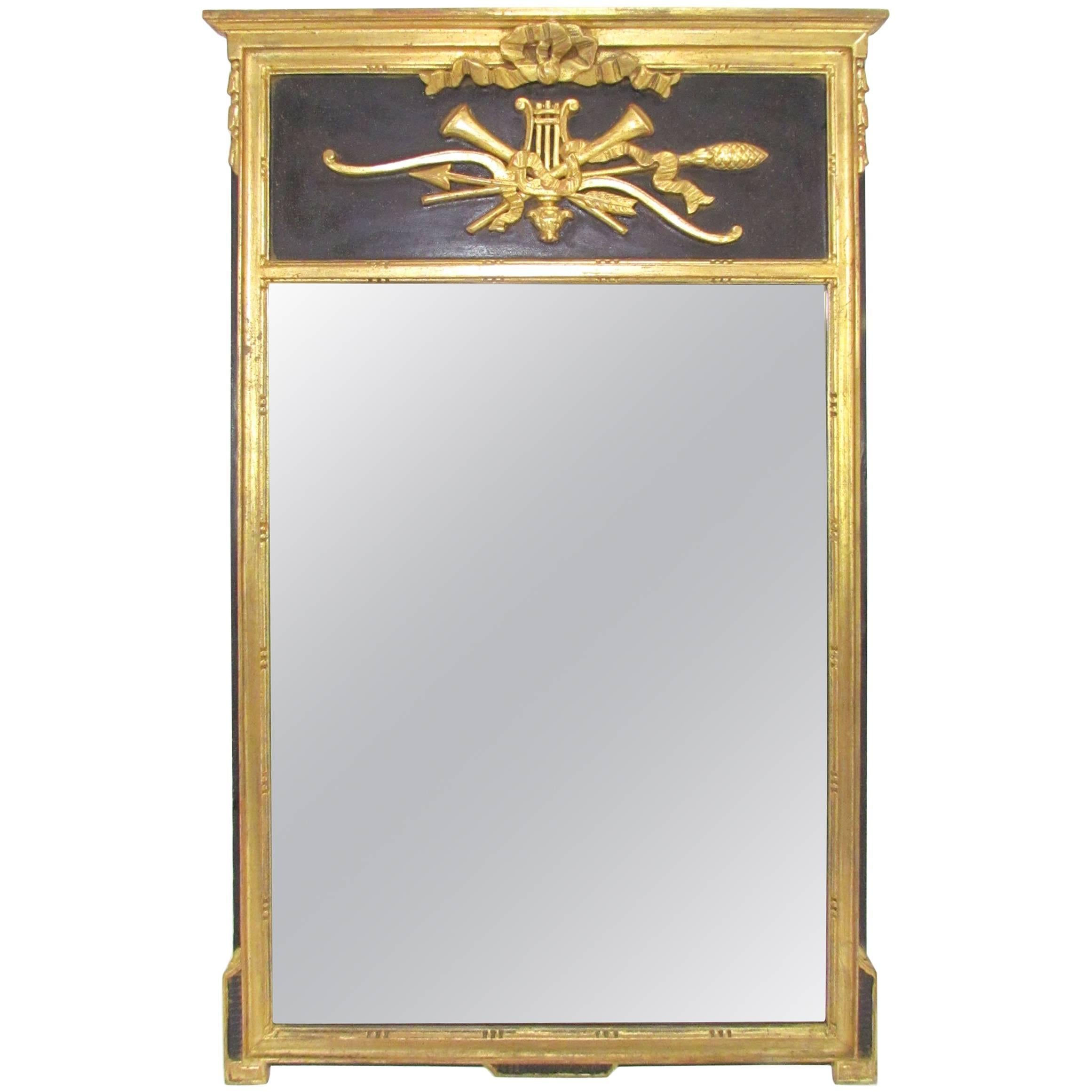 Italian Neoclassical Style Giltwood and Black Wall Mirror, circa 1970s