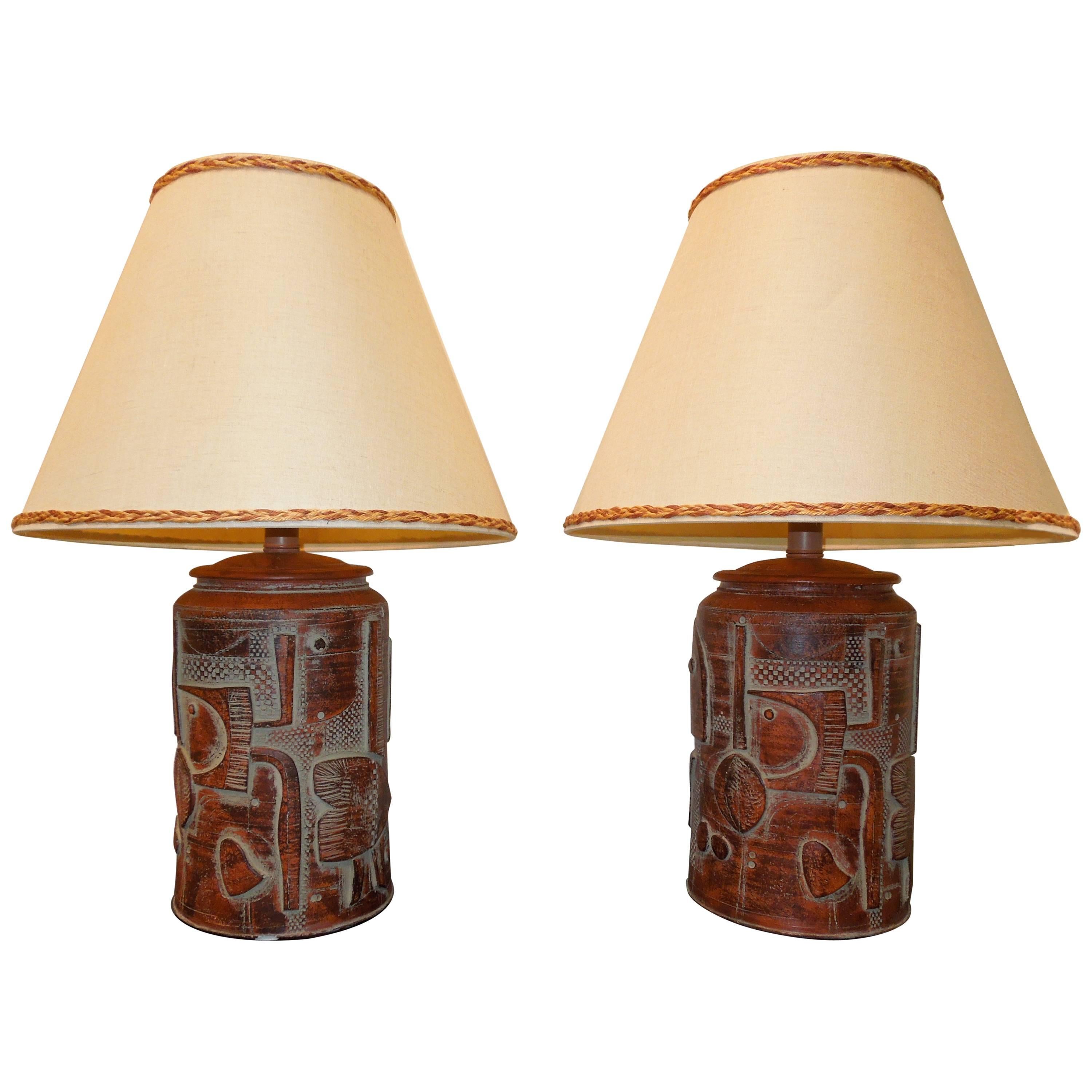 Pair of Rare 1980 Vintage Brutalist Table Lamps by Casual Lamps Company